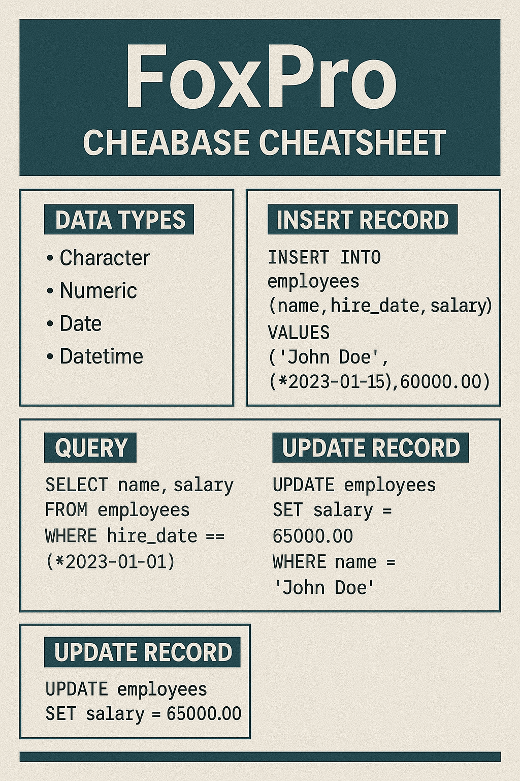 FoxPro Database Cheatsheet