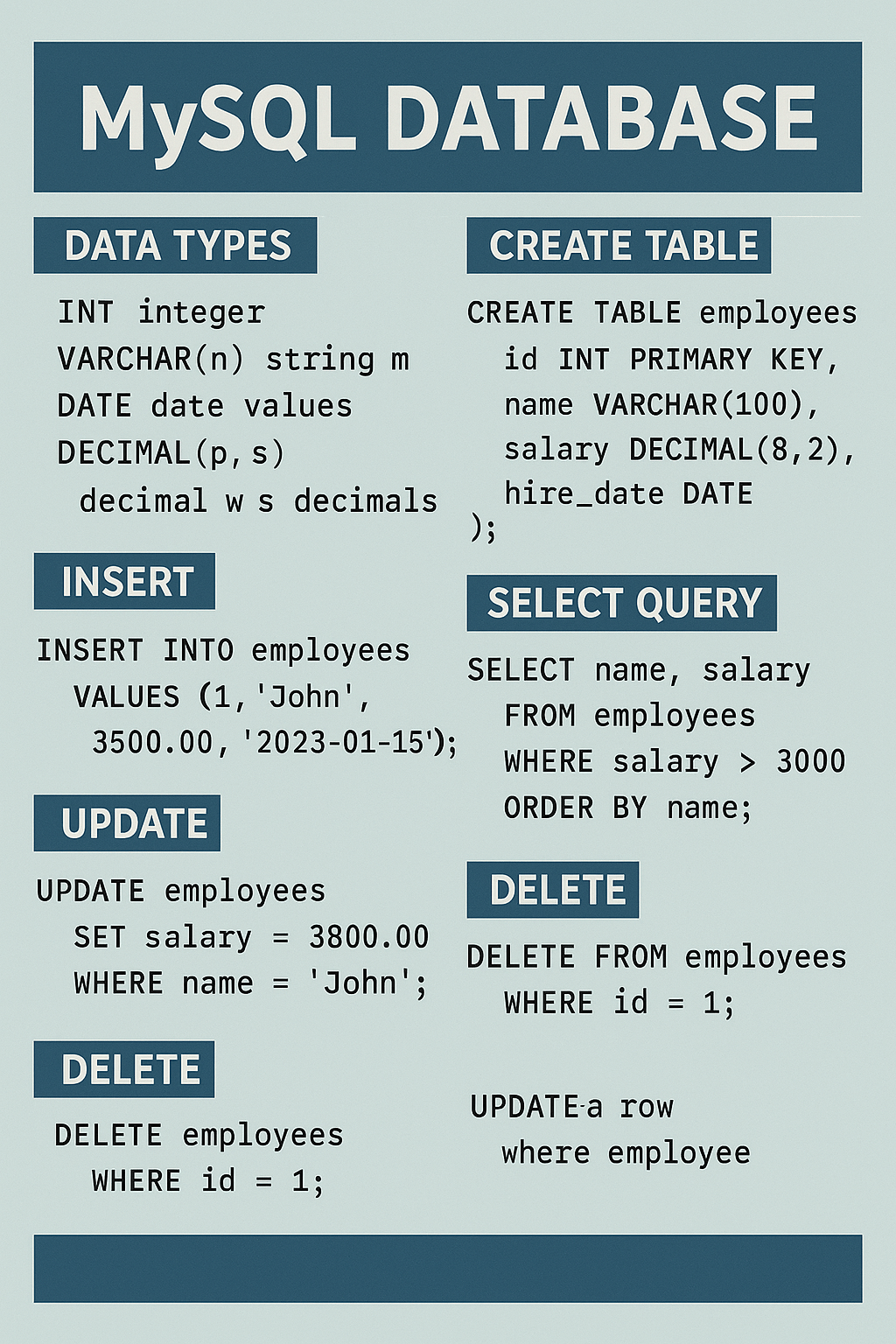 MySQL Database Cheatsheet