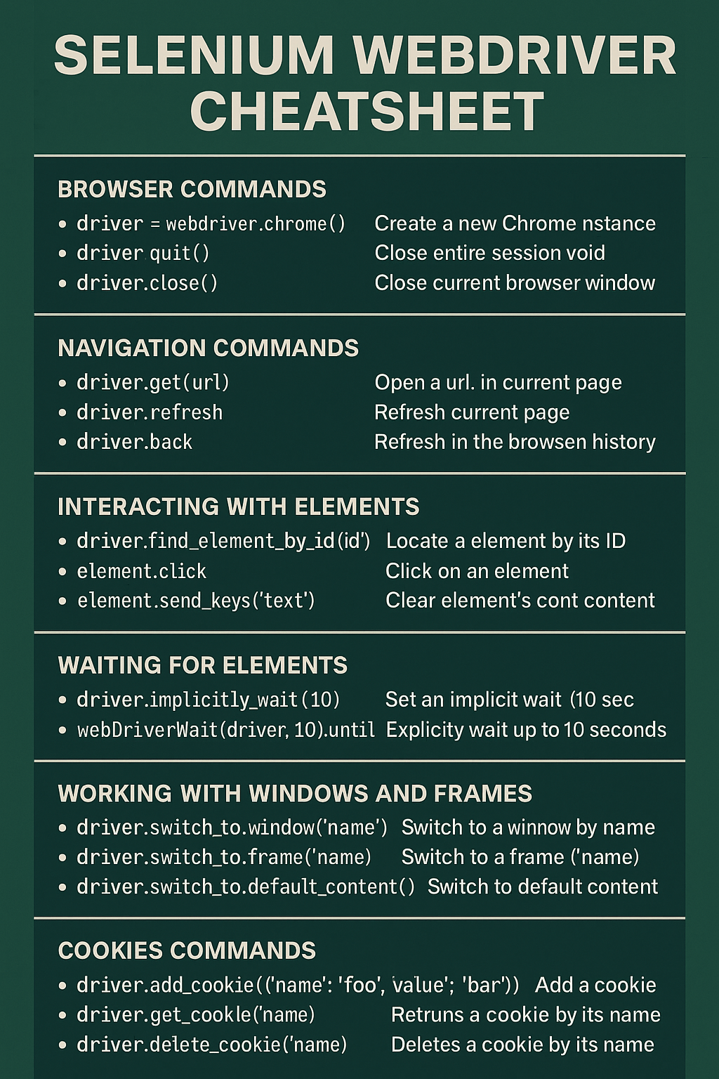 Selenium WebDriver Cheatsheet