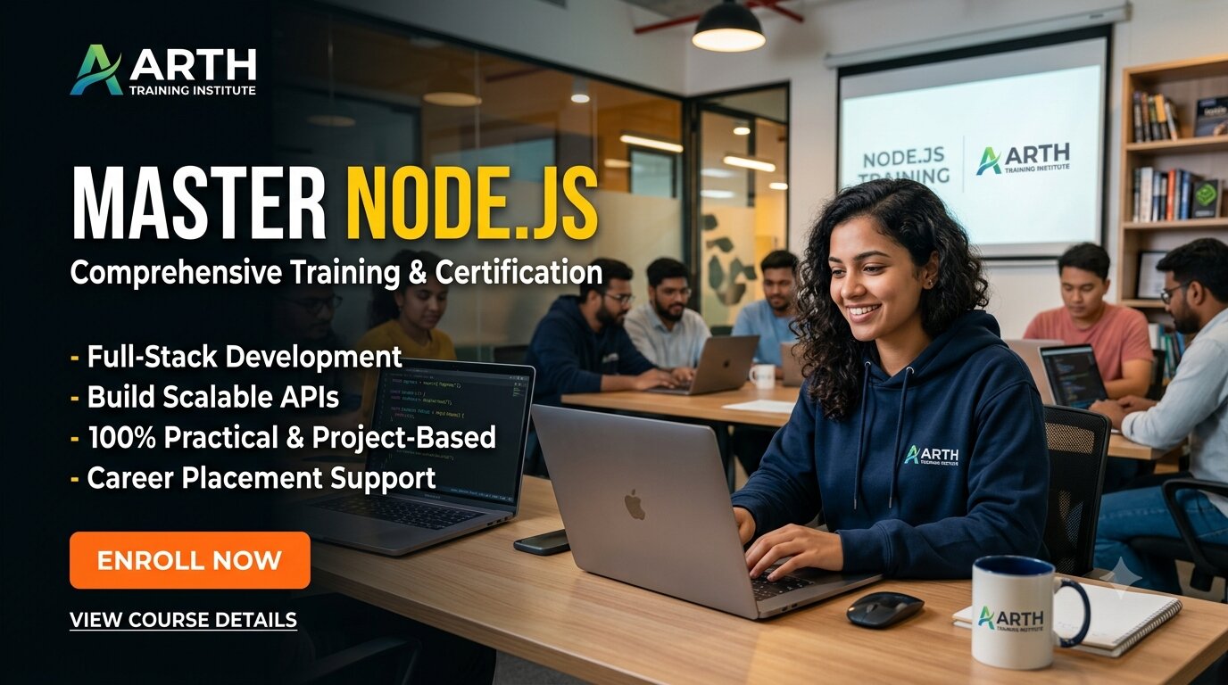 Node JS backend training classroom at Arth Training Institute, Vadodara