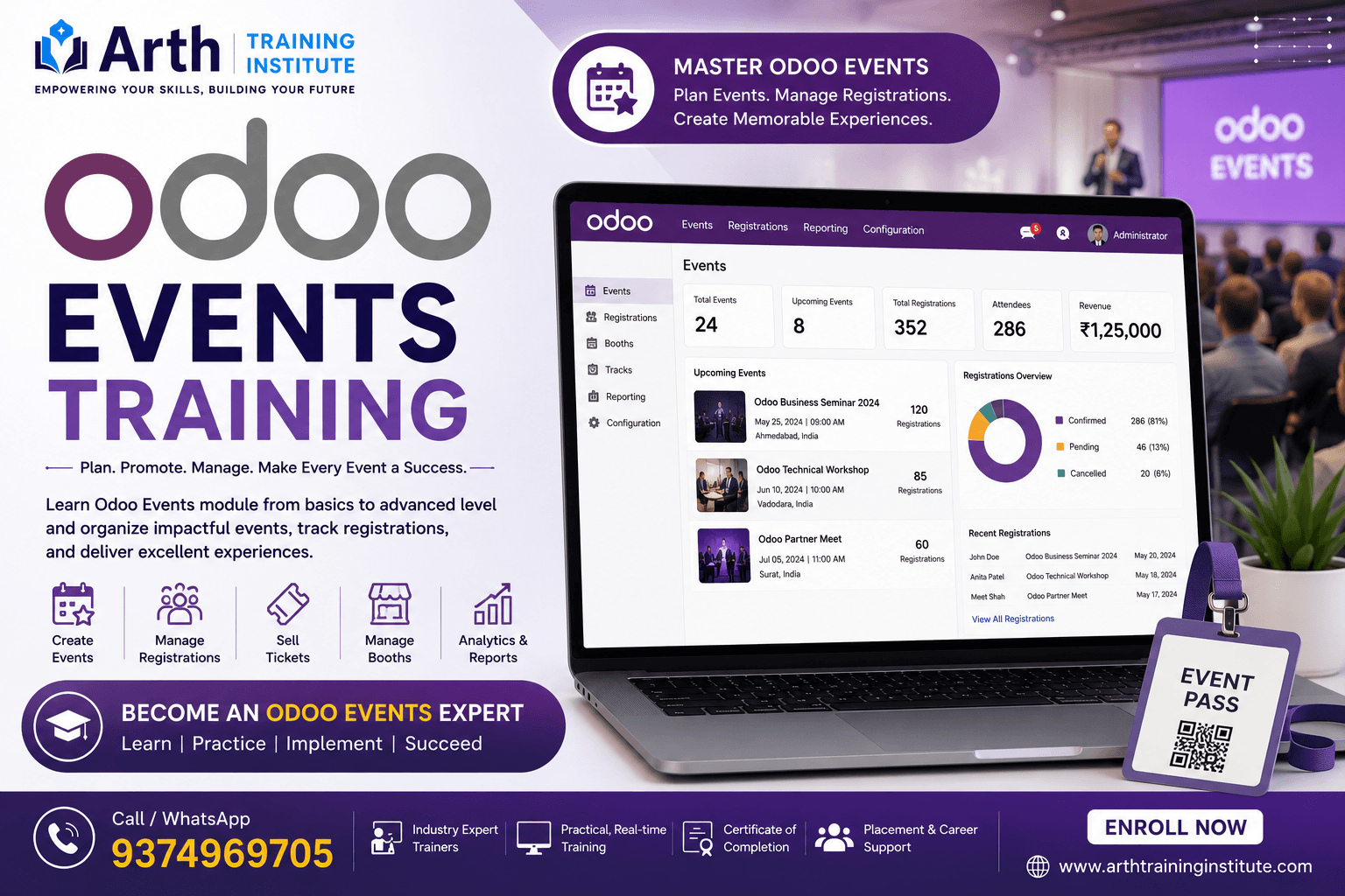 Odoo Events training classroom at Arth Training Institute, Vadodara