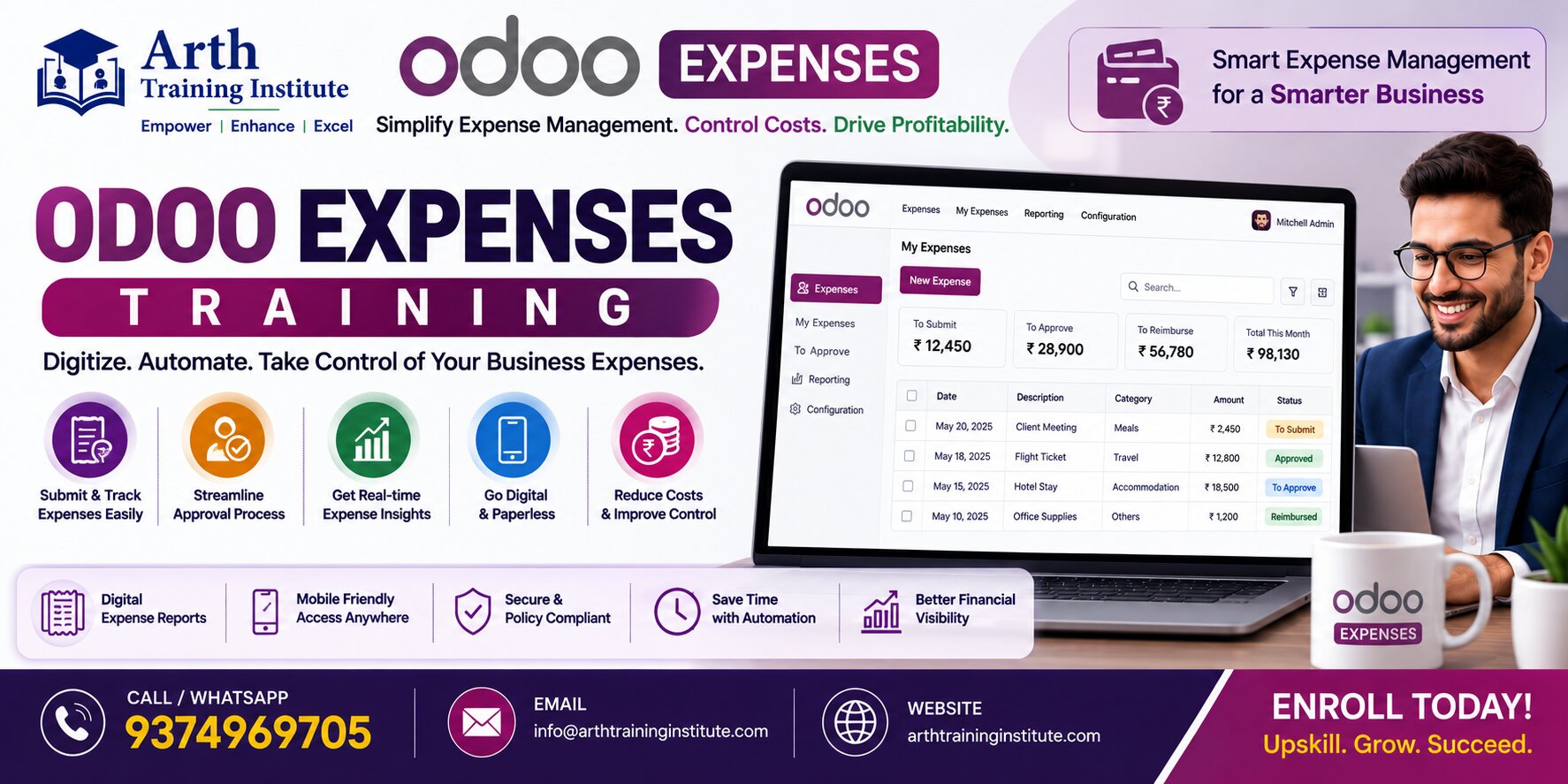Odoo Expenses training classroom at Arth Training Institute, Vadodara