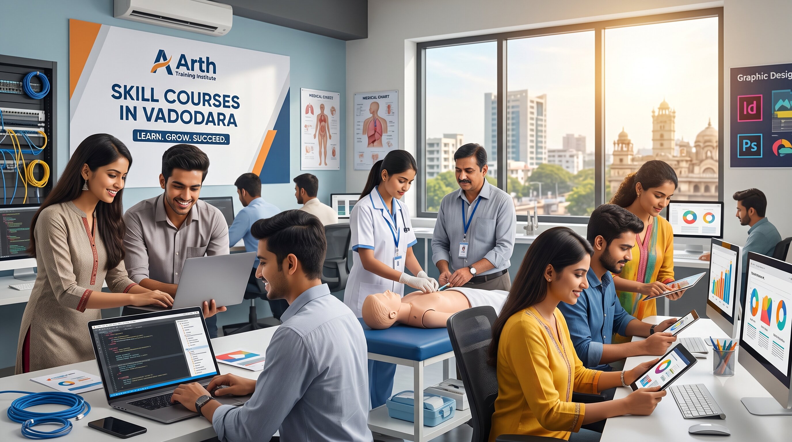 Students learning in-demand skills at Arth Training Institute, Vadodara