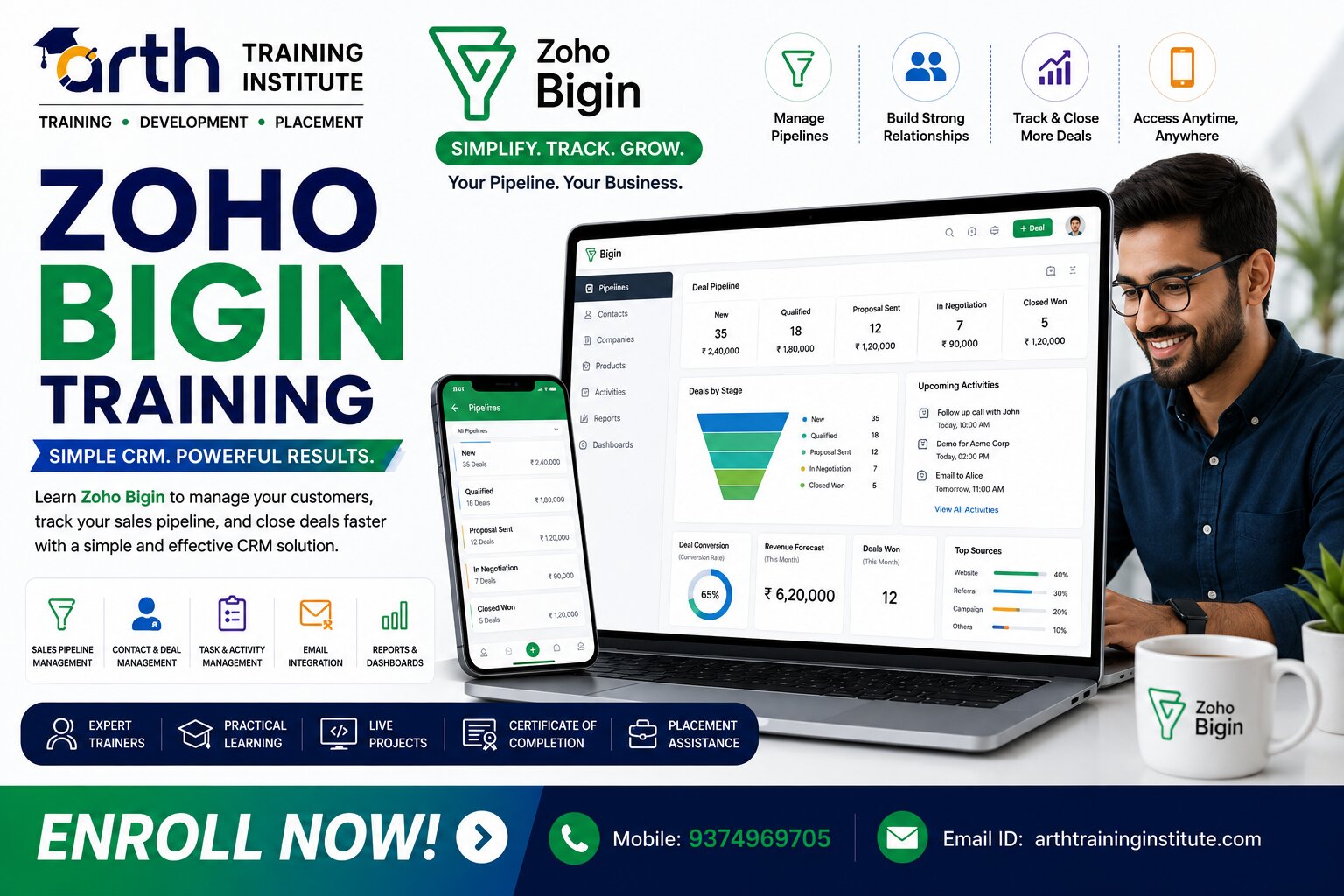 Zoho Bigin Training classroom session at Arth Training Institute Vadodara