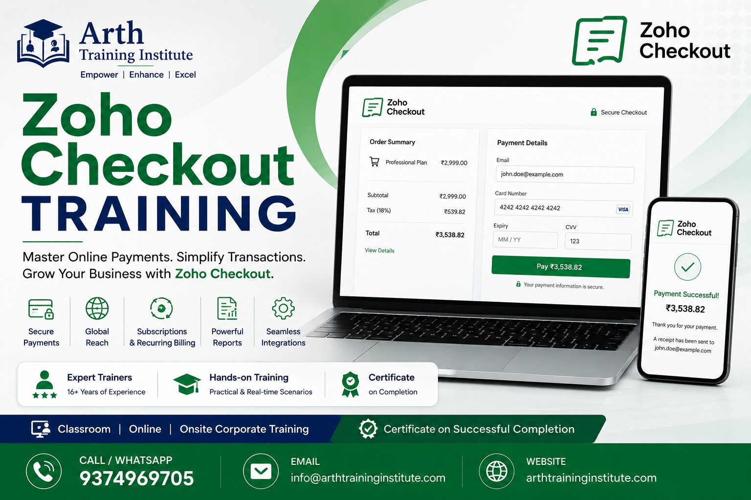 Zoho Checkout training practical session at Arth Training Institute, Vadodara