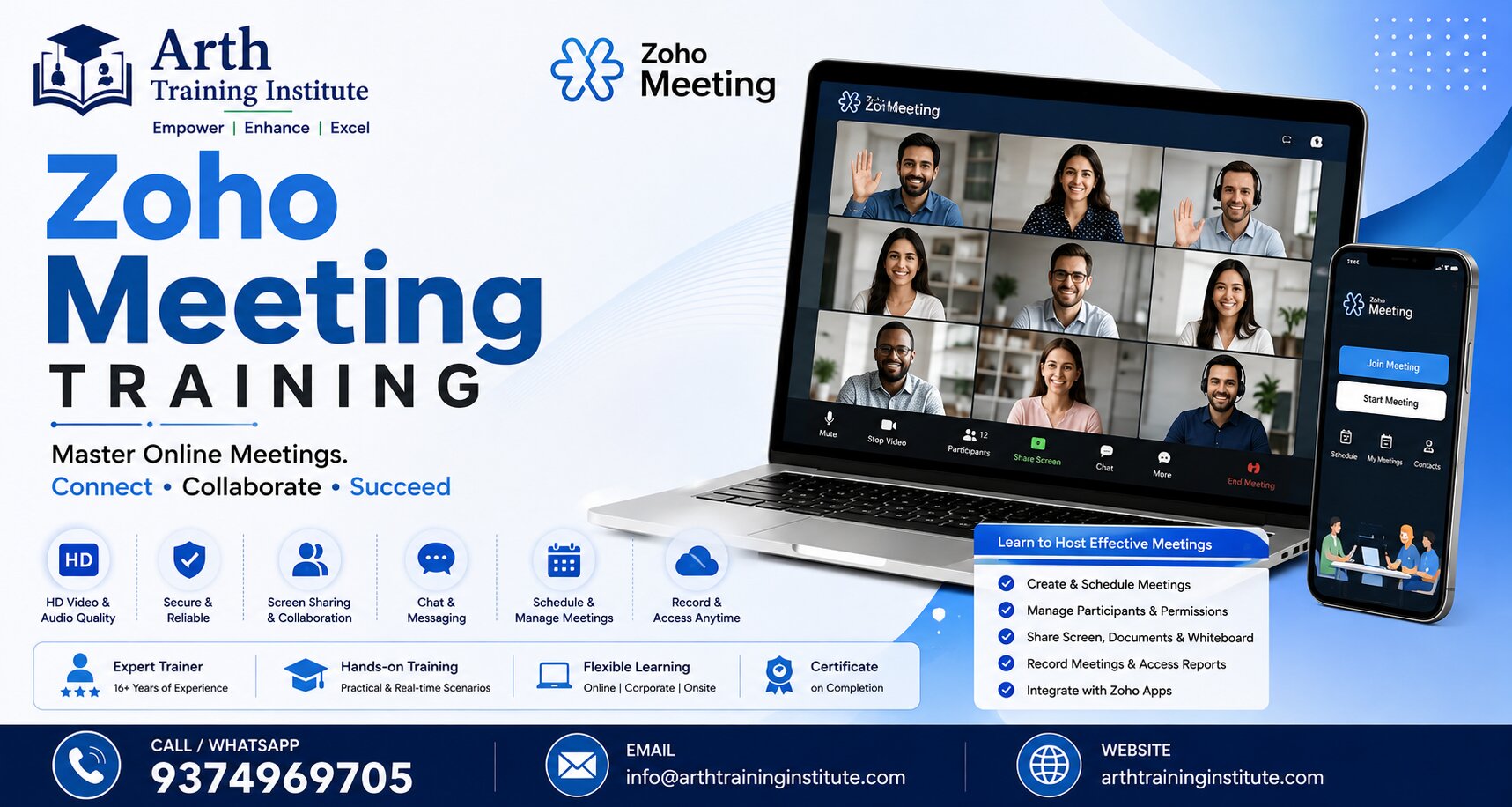 Zoho Meeting and Webinar training practical session at Arth Training Institute, Vadodara